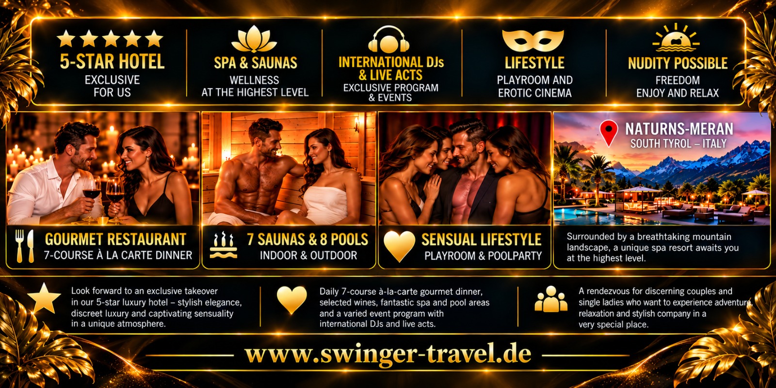 Ausstattung und Impressionen: Gourmet-Restaurant, Saunen und Pools, Lifestyle, Lage Naturns-Meran